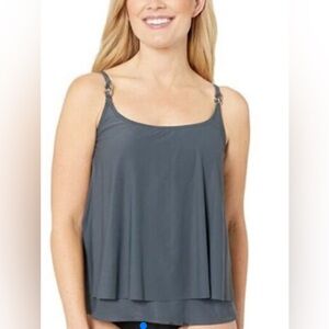 NWT Michael Kors Tankini Swim Top, Layered w Chain Accents, Gunmetal Grey XS